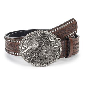 Women Western-leather-belts Rhinestone Cowboy-cowgirl Belt Carved Embossed Pu🙃